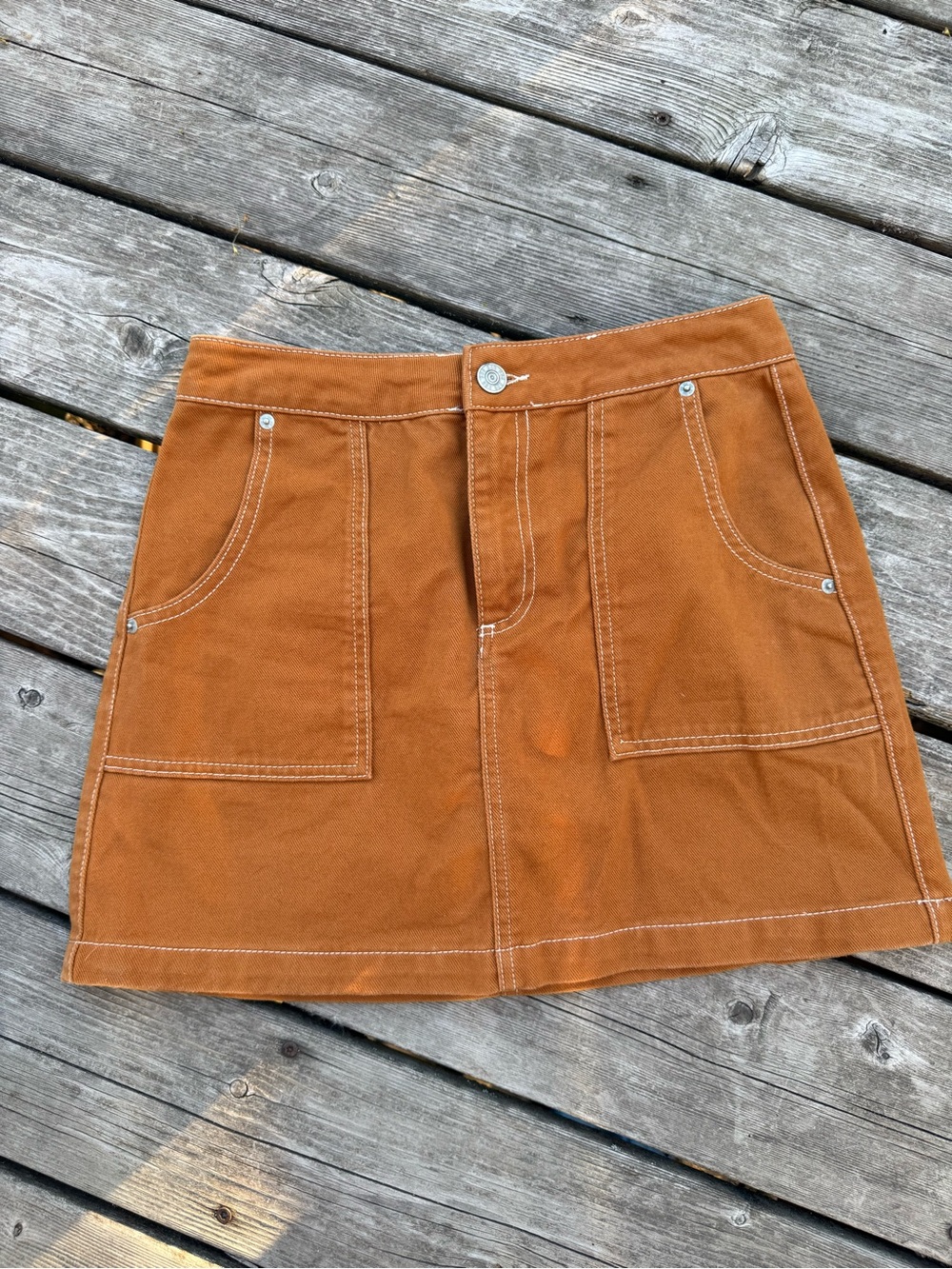 BDG Rust Orange Skirt with Contrast Topstitching - Picture 5 of 7